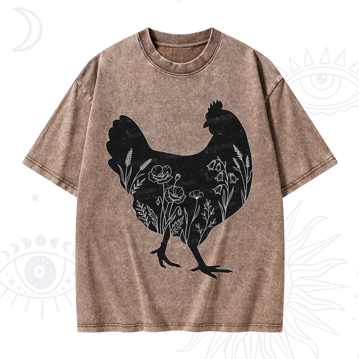 Purplehecate Floral Chicken Washed T-Shirt