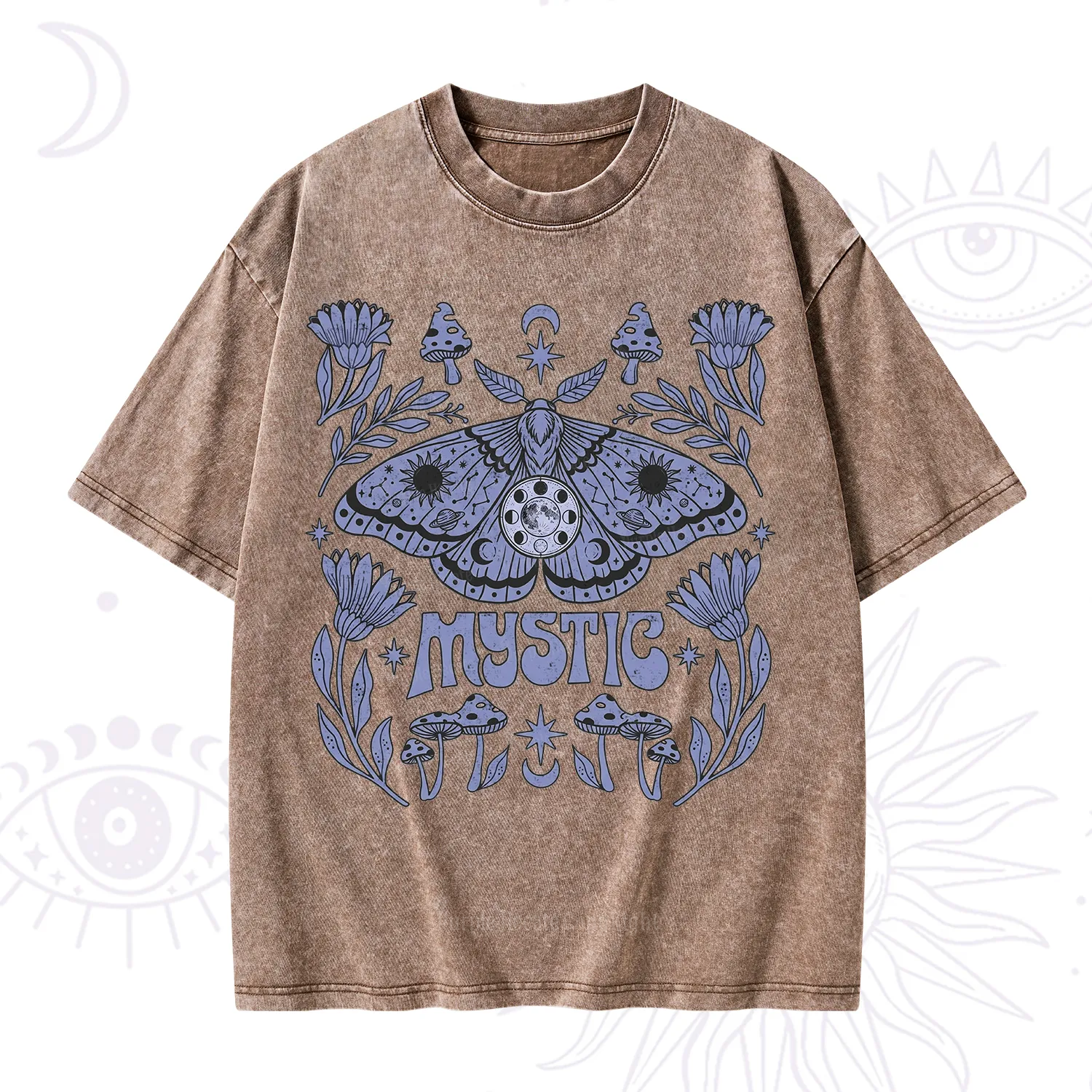 Purplehecate Celestial Moth Mushrooms Washed T-Shirt