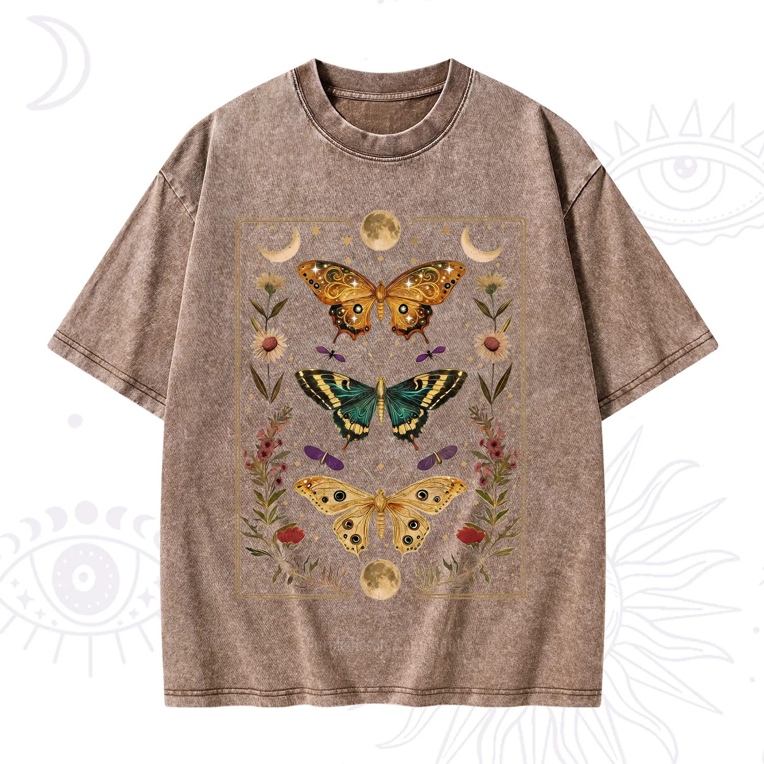 Purplehecate Sun and Moon Butterfly Washed T-Shirt