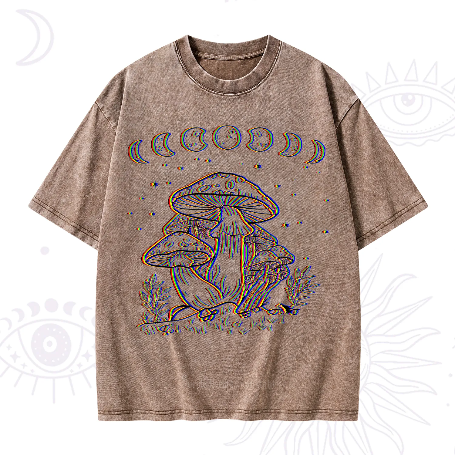 Purplehecate Mushroom and Moon Washed T-Shirt