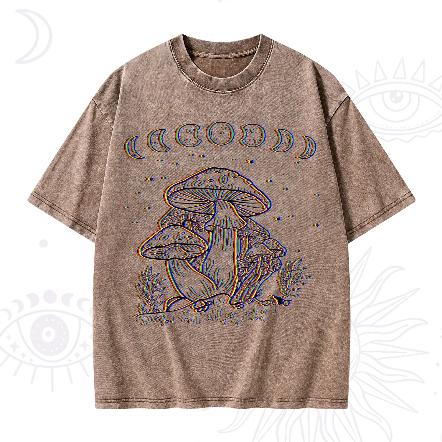 Purplehecate Mushroom and Moon Washed T-Shirt