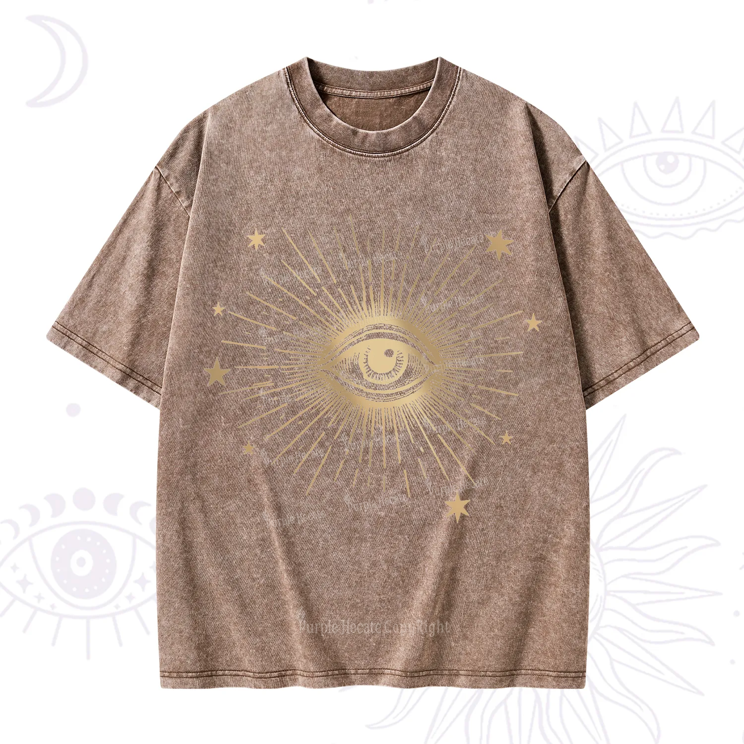 Purplehecate Celestial Eye with Stars Washed T-Shirt