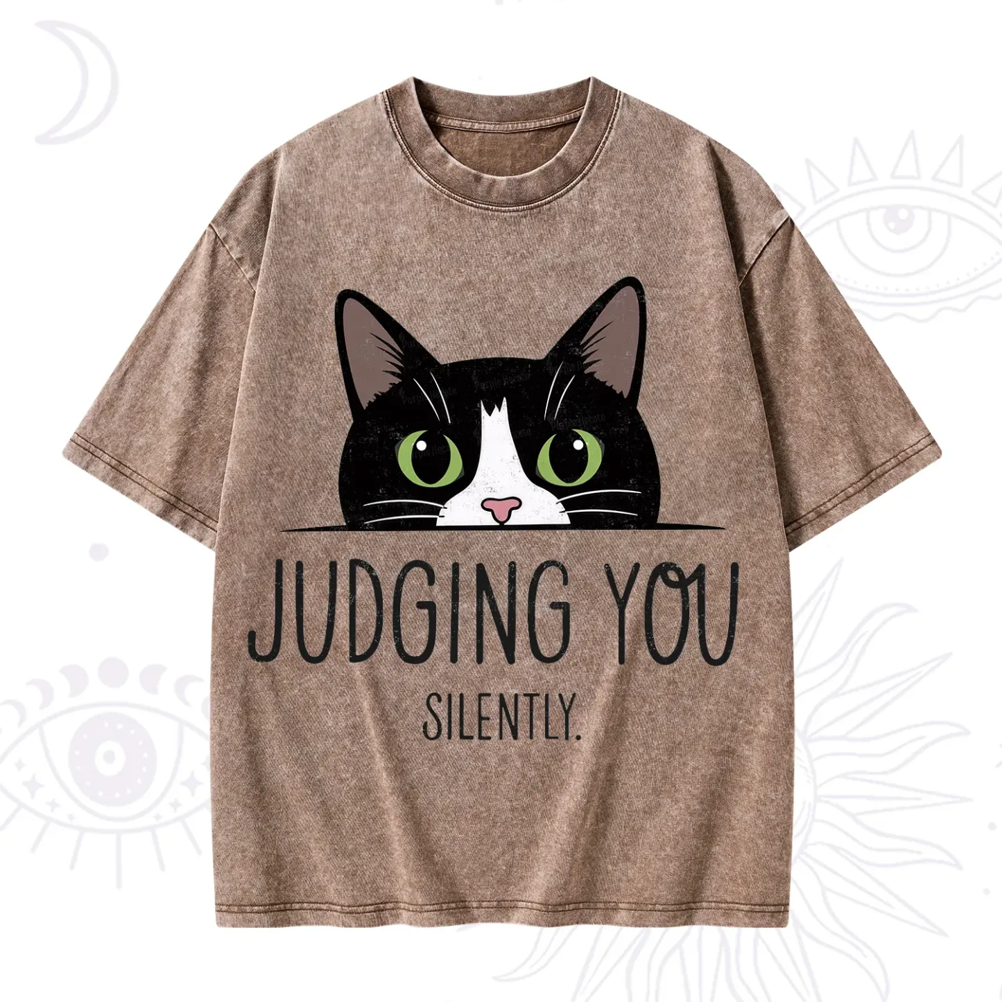 Purplehecate Cute Cat Judging You Silently Washed T-Shirt