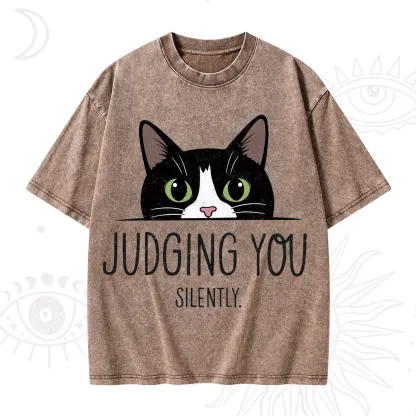 Purplehecate Cute Cat Judging You Silently Washed T-Shirt