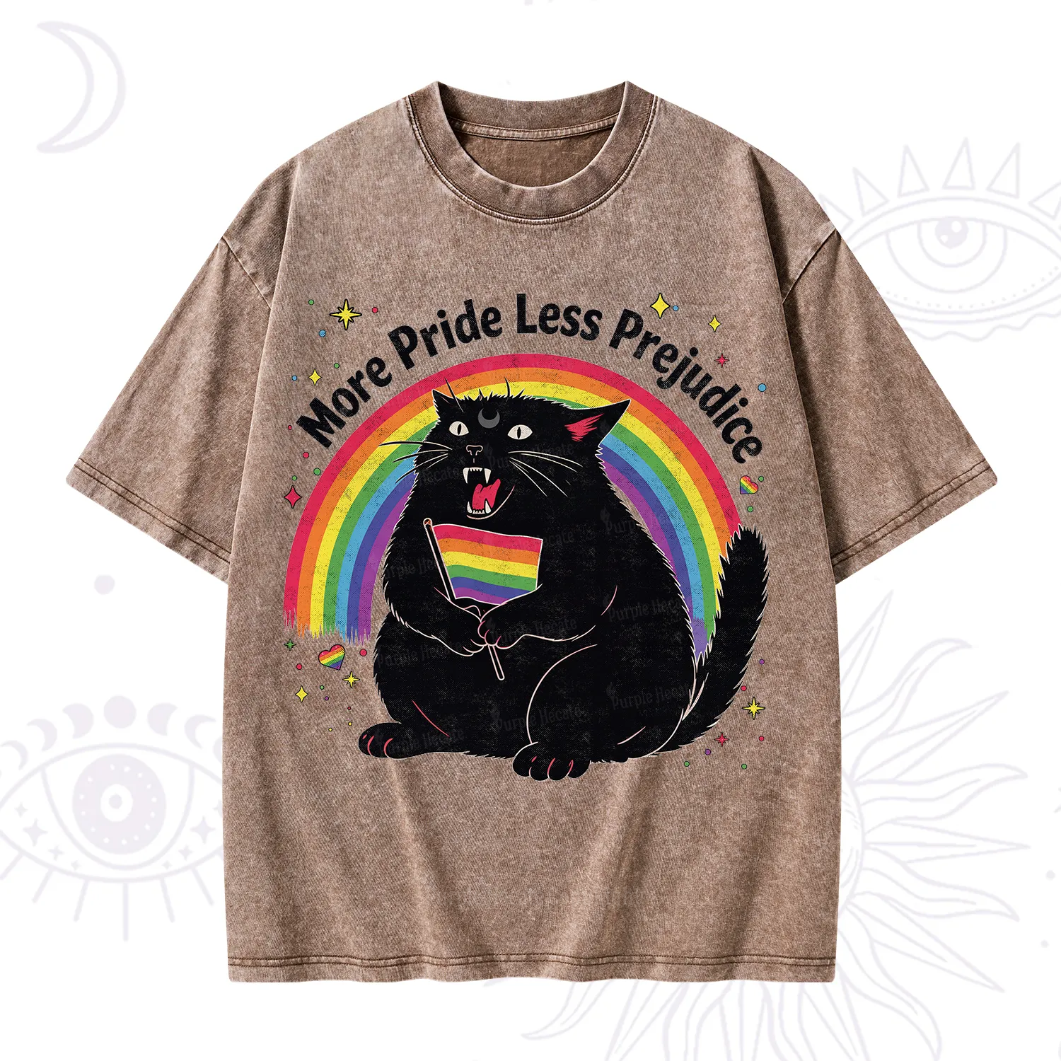 Purplehecate More Pride Less Prejudice Cat Washed T-Shirt