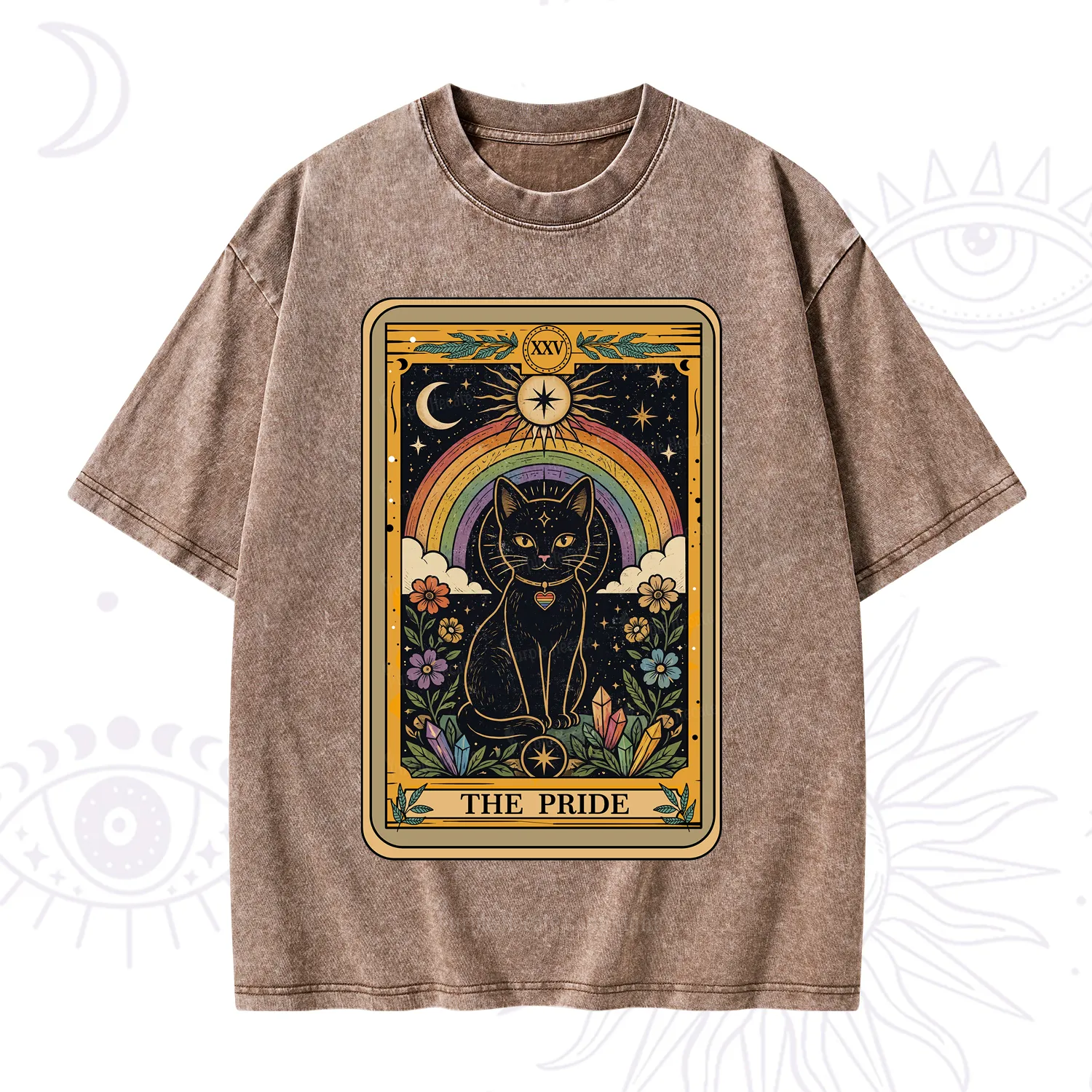 Purplehecate The Pride Black Cat Tarot Washed T-Shirt