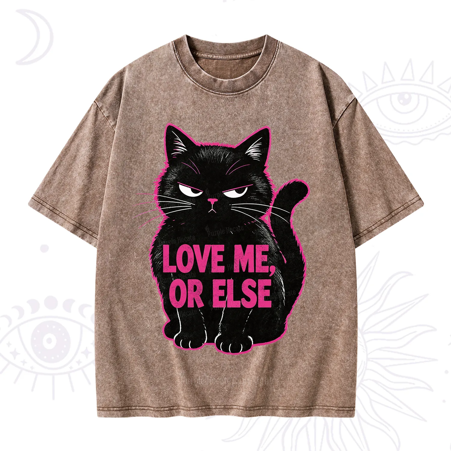 Purplehecate Grumpy Black Cat Love Me or Else Washed T-Shirt