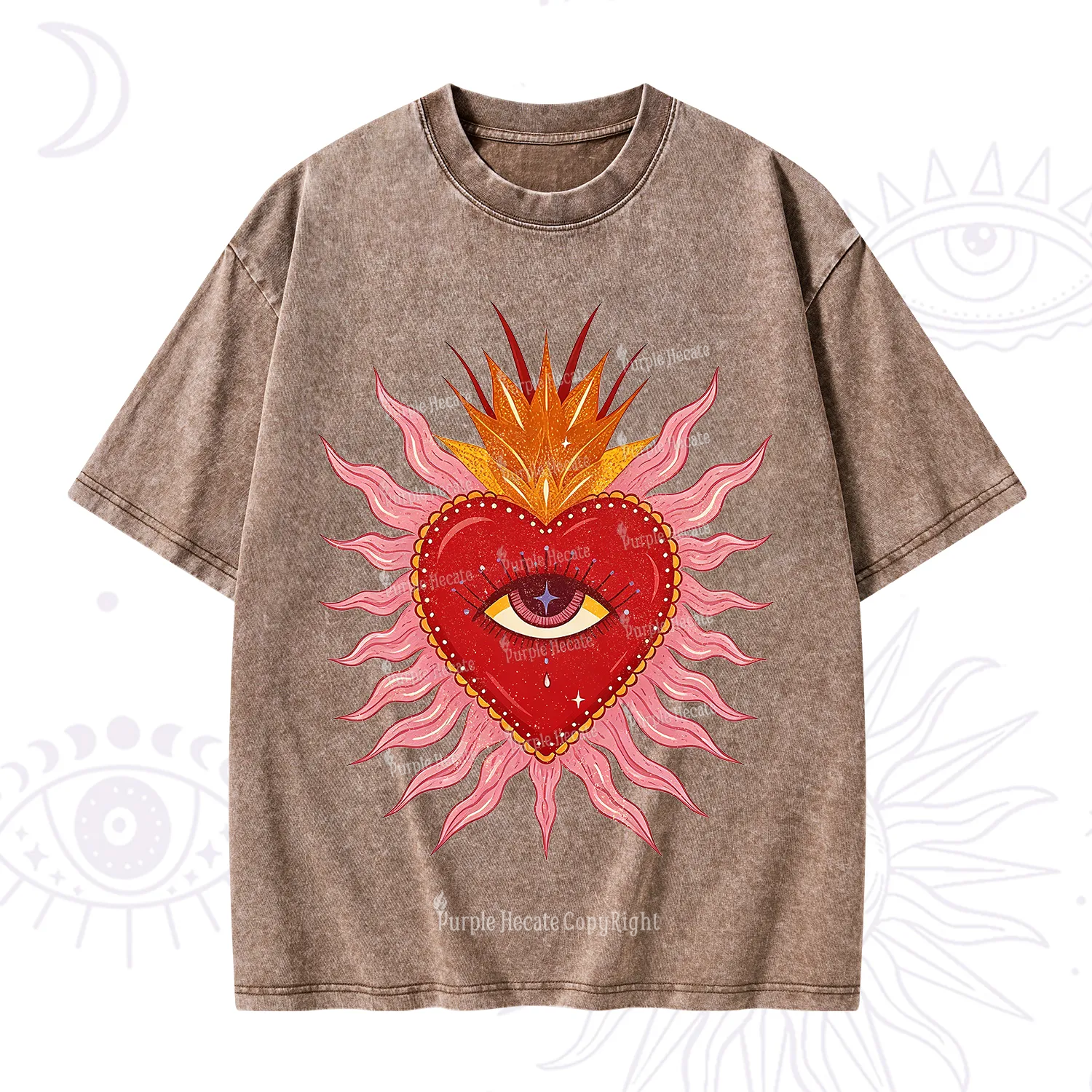 Purplehecate Sacred Flame Heart Washed T-Shirt