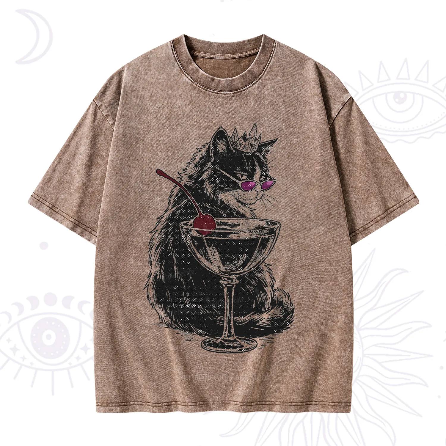 Purplehecate Martini Queen Cat Washed T-Shirt