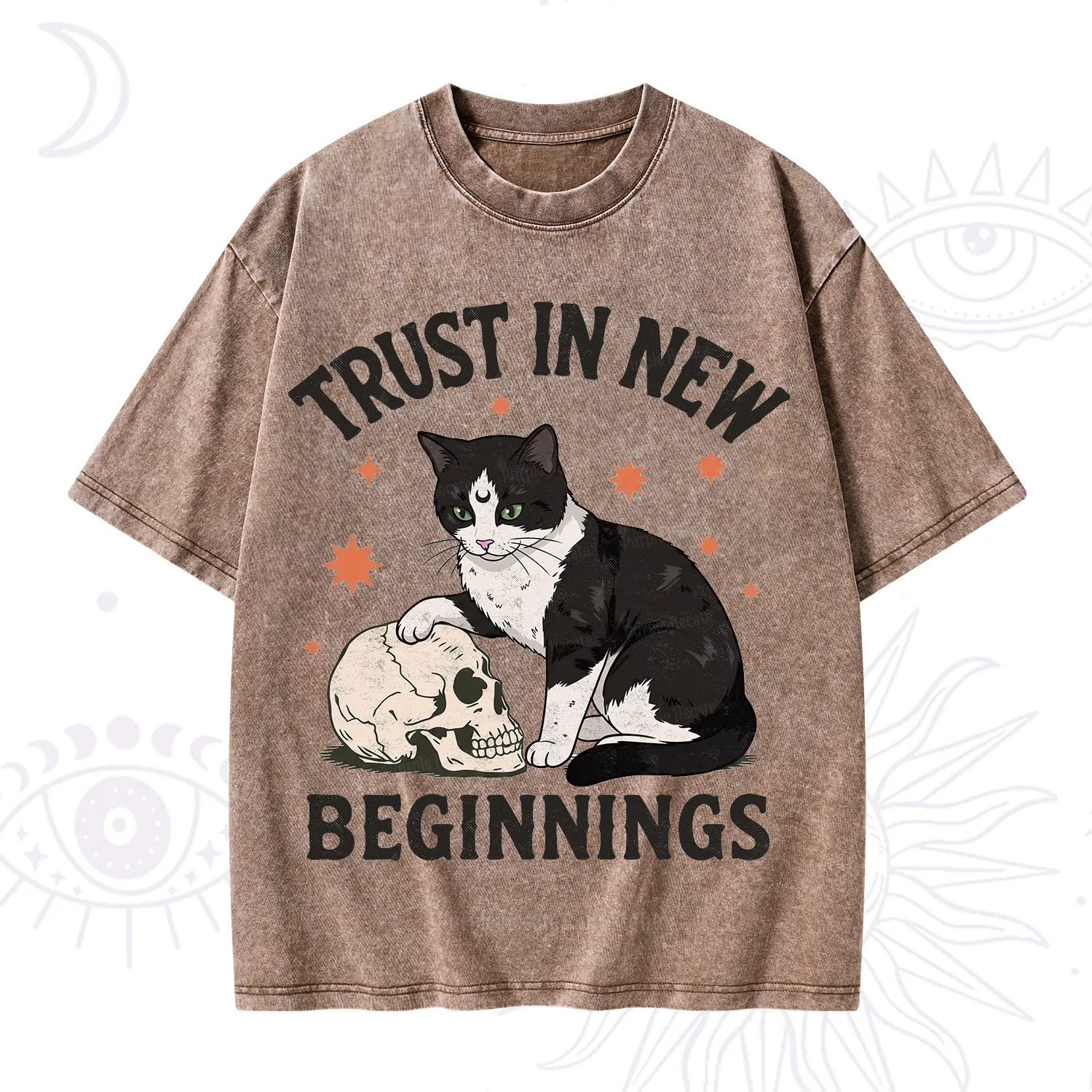 Purplehecate Trust In New Beginnings Cat Washed T-Shirt