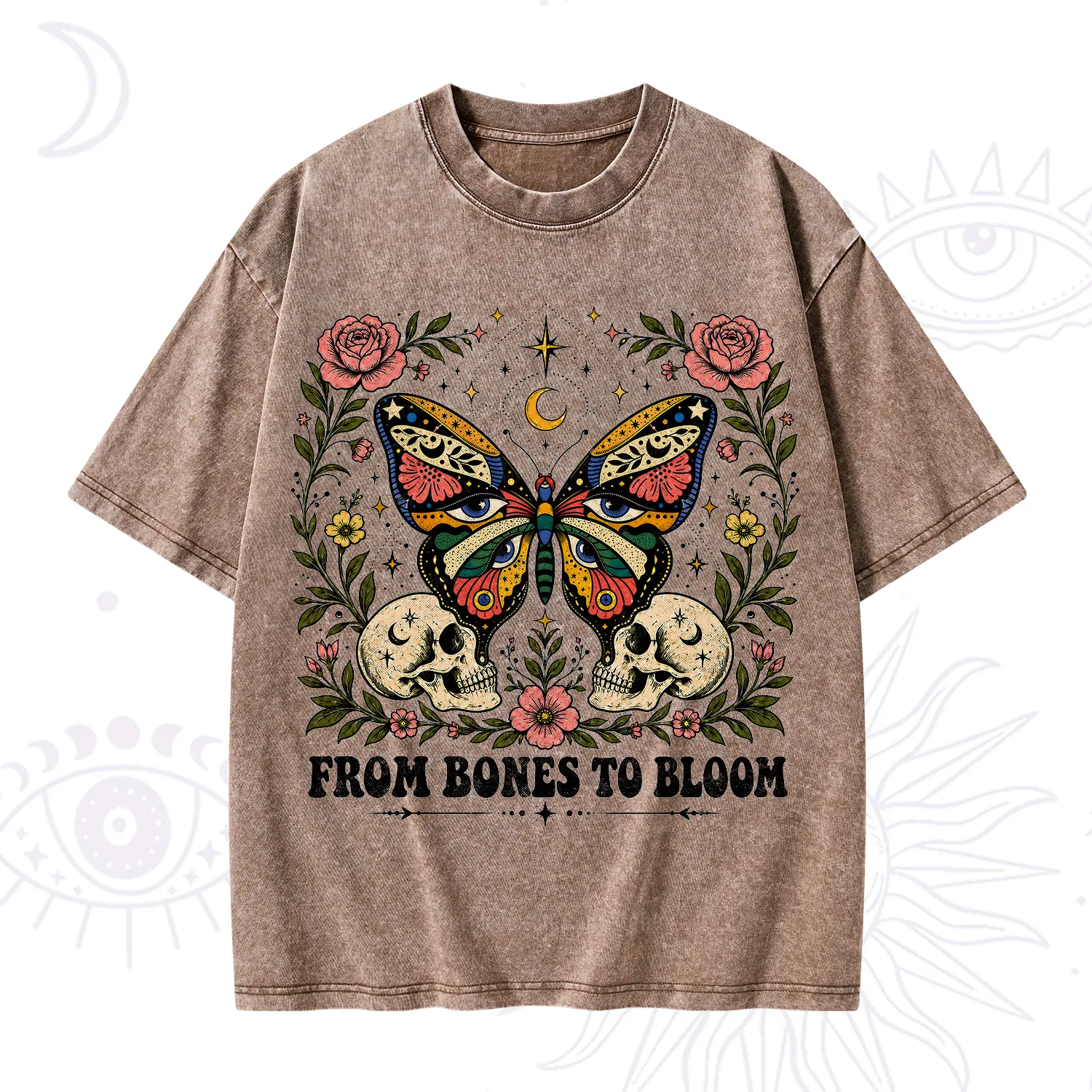 Purplehecate From Bones to Bloom Butterfly Washed T-Shirt