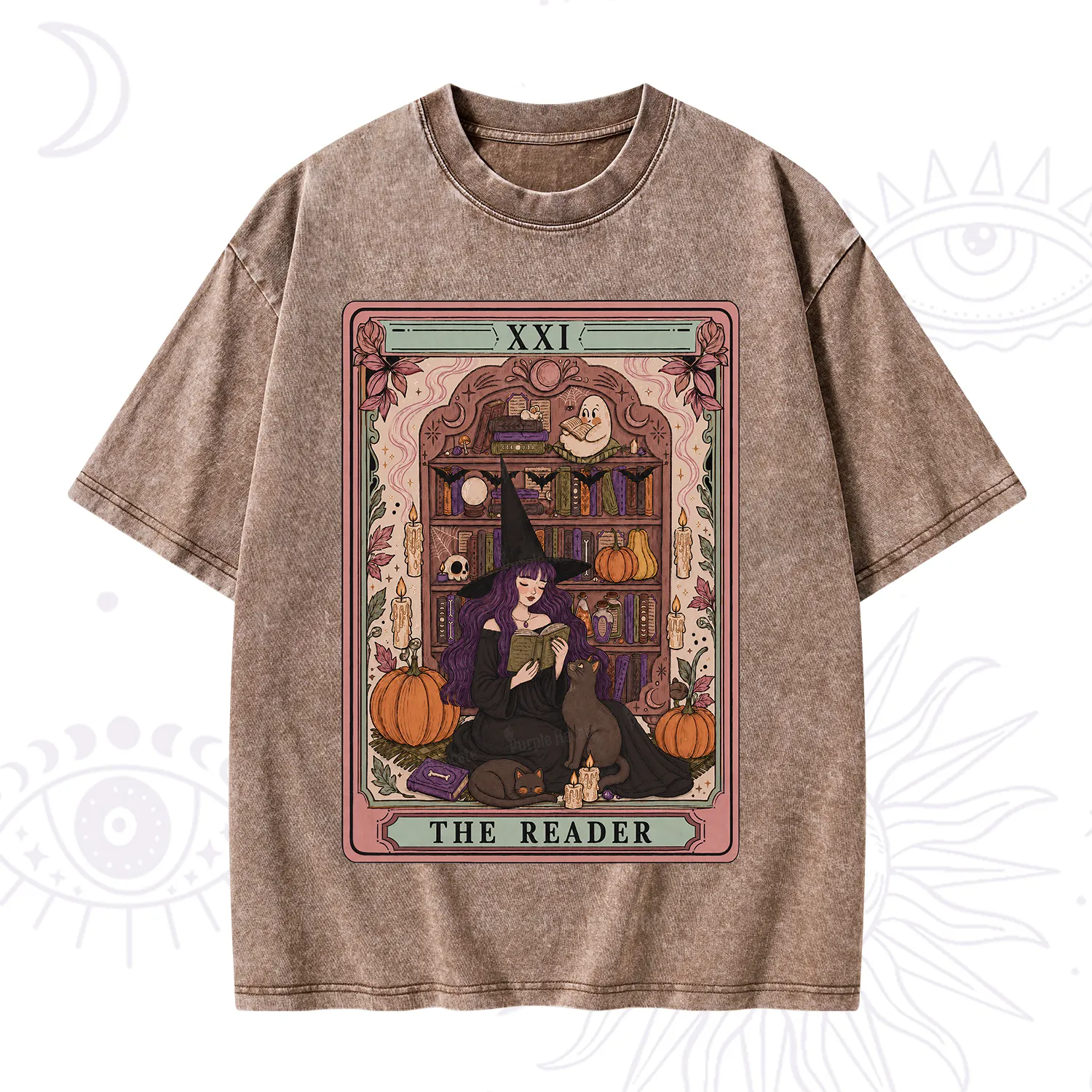 Purplehecate The Reader Tarot Bookish Witch Washed T-Shirt