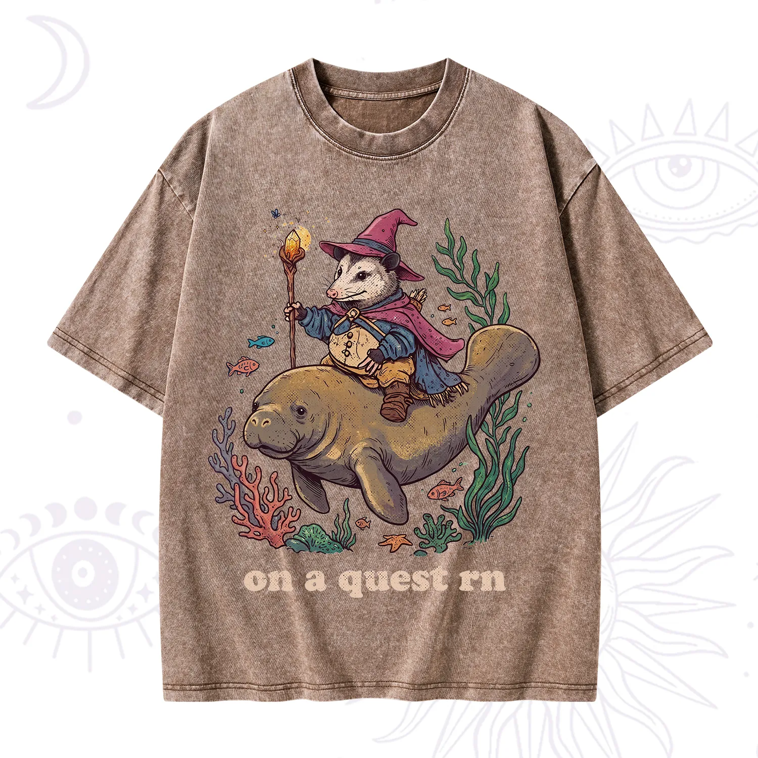Purplehecate Opossum Wizard on Sea Quest Washed T-Shirt