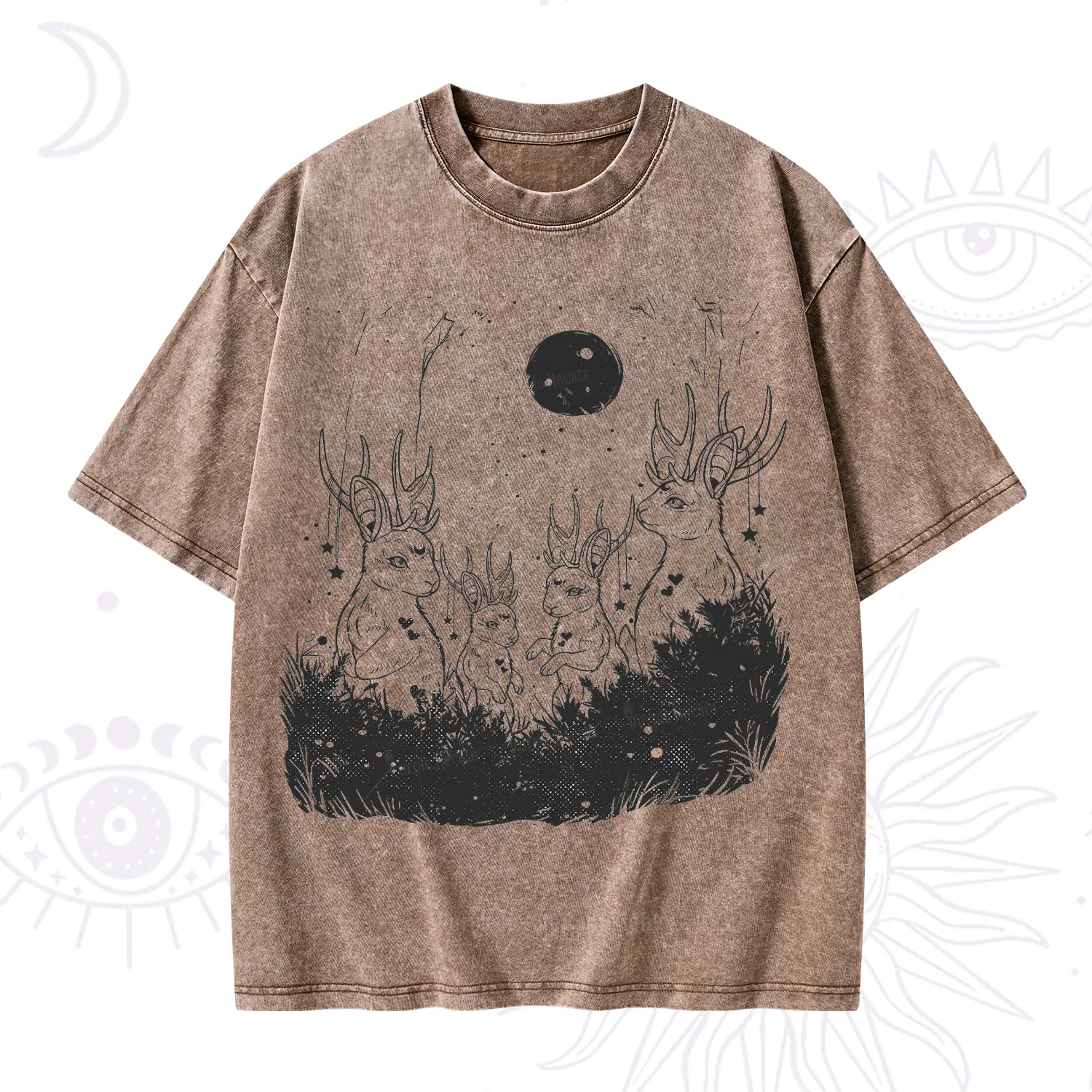 Purplehecate Moonlit Antler Bunny Washed T-Shirt