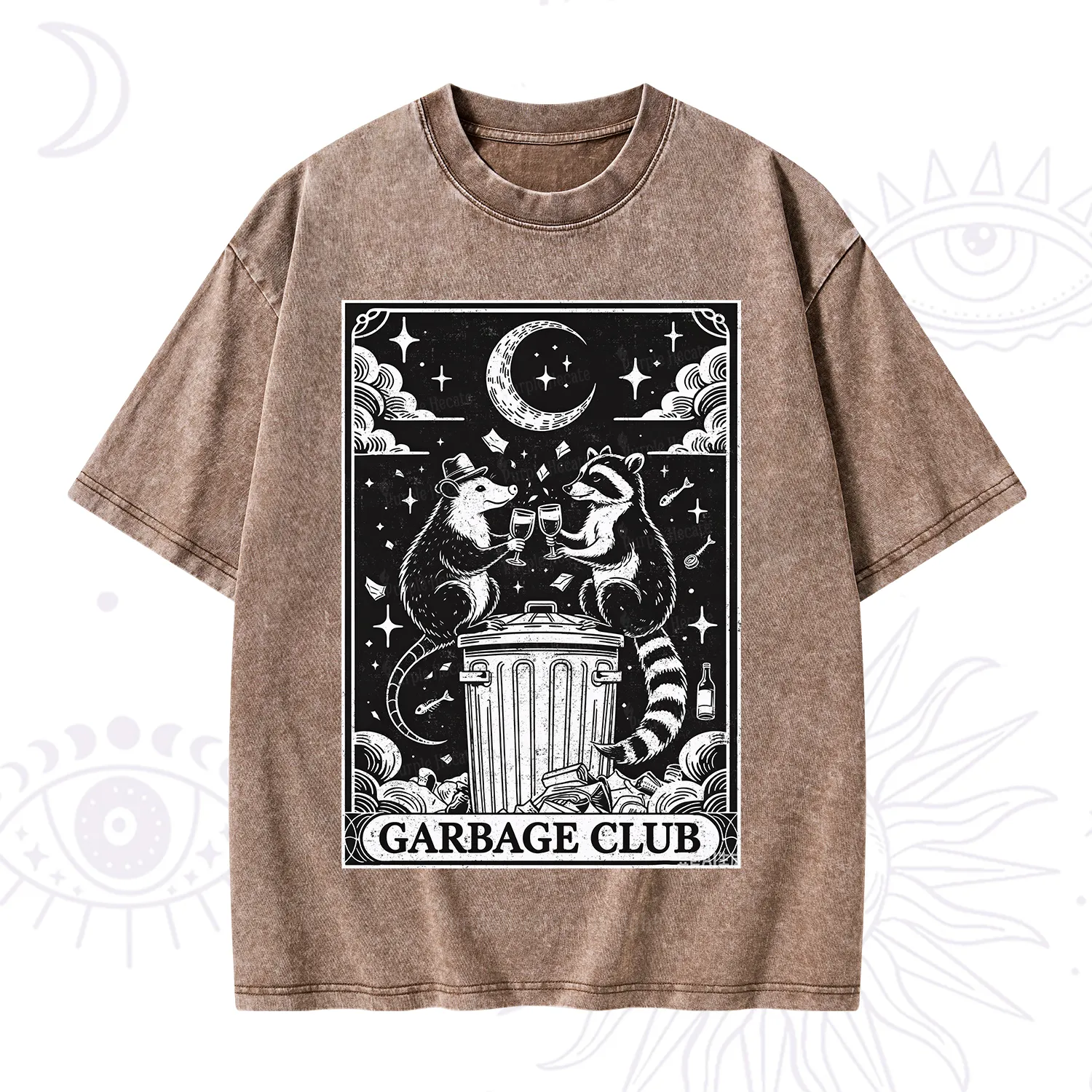 Purplehecate The Garbage Club Tarot Raccoon Party Washed T-Shirt