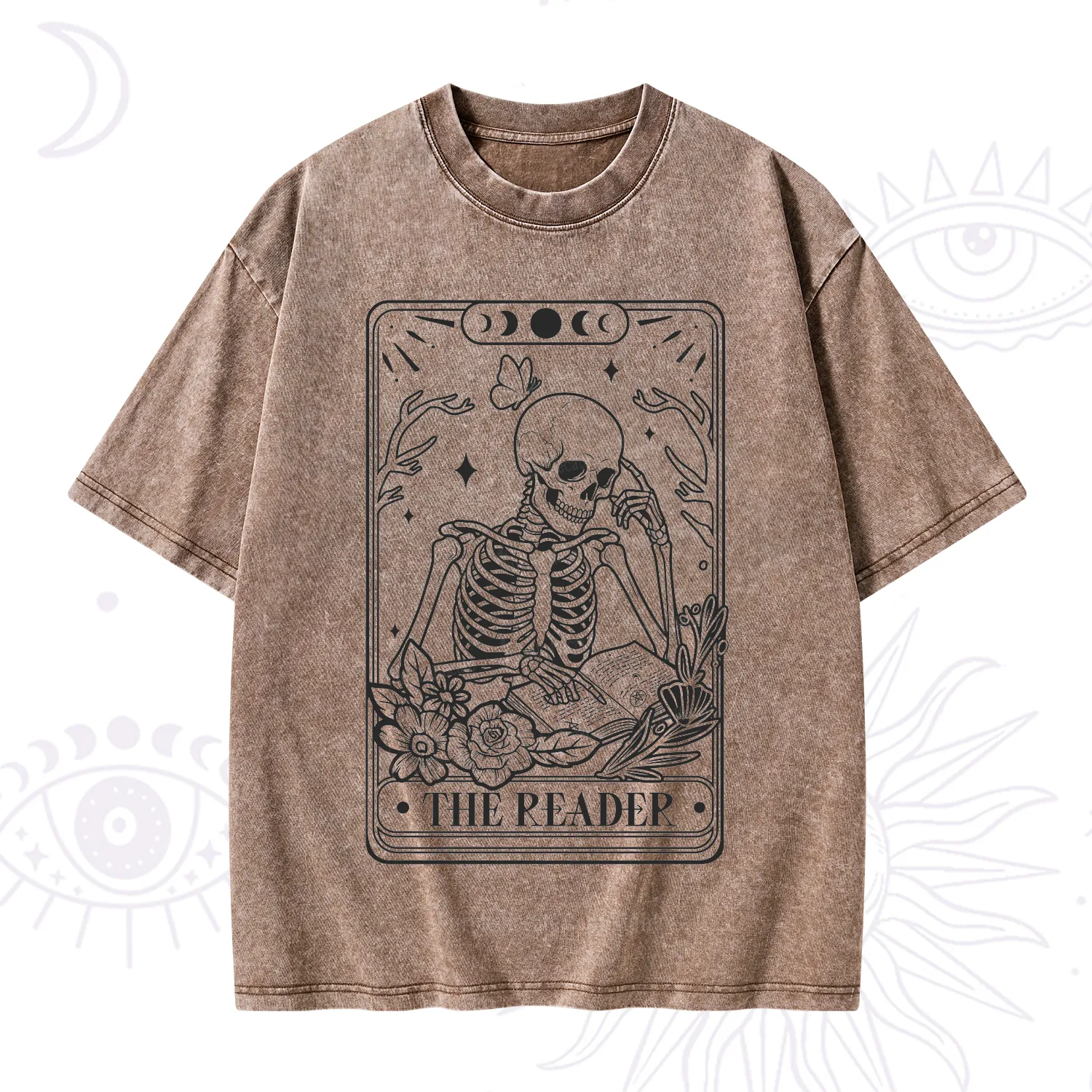 Purplehecate The Reader Tarot Skeleton Washed T-Shirt