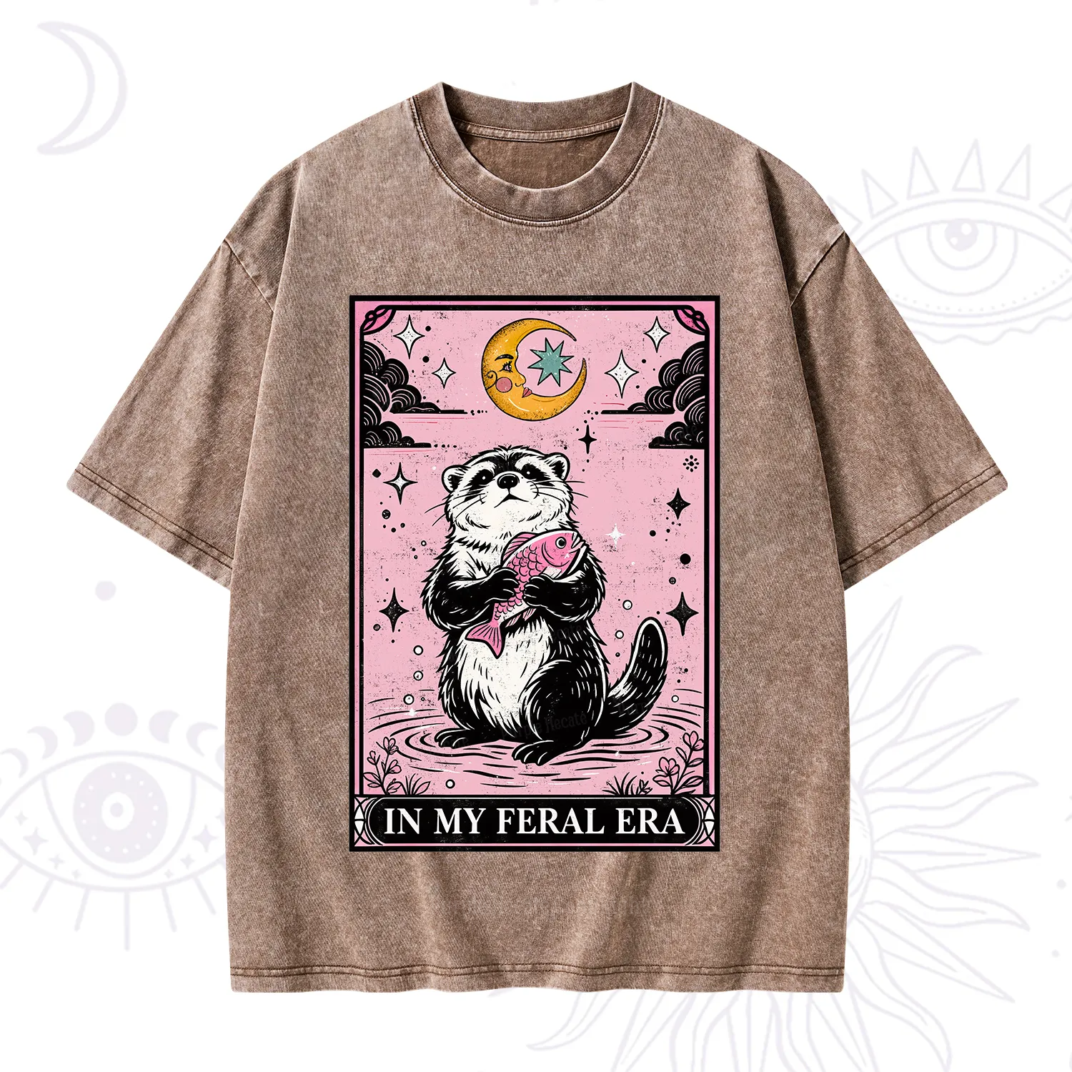 Purplehecate The In My Feral Era Tarot Otter Washed T-Shirt