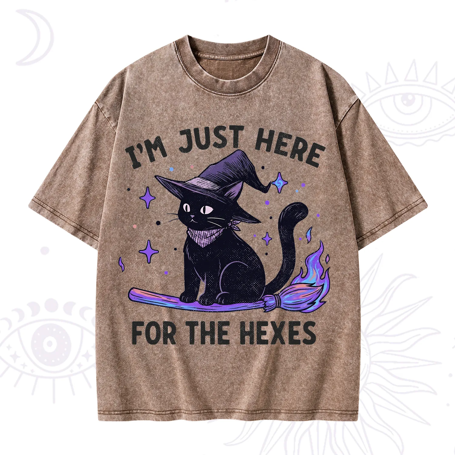 Purplehecate I'm Just Here for the Hexes Witch Cat Washed T-Shirt