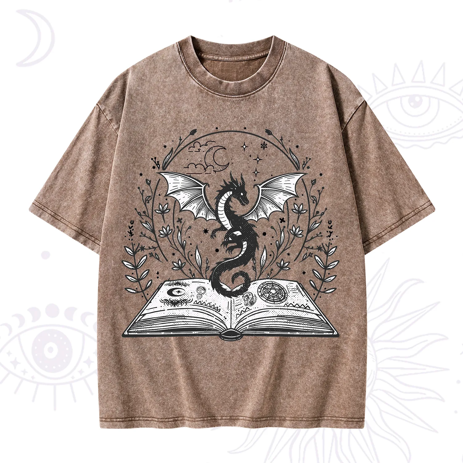 Purplehecate Magical Book Dragon Fantasy Washed T-Shirt