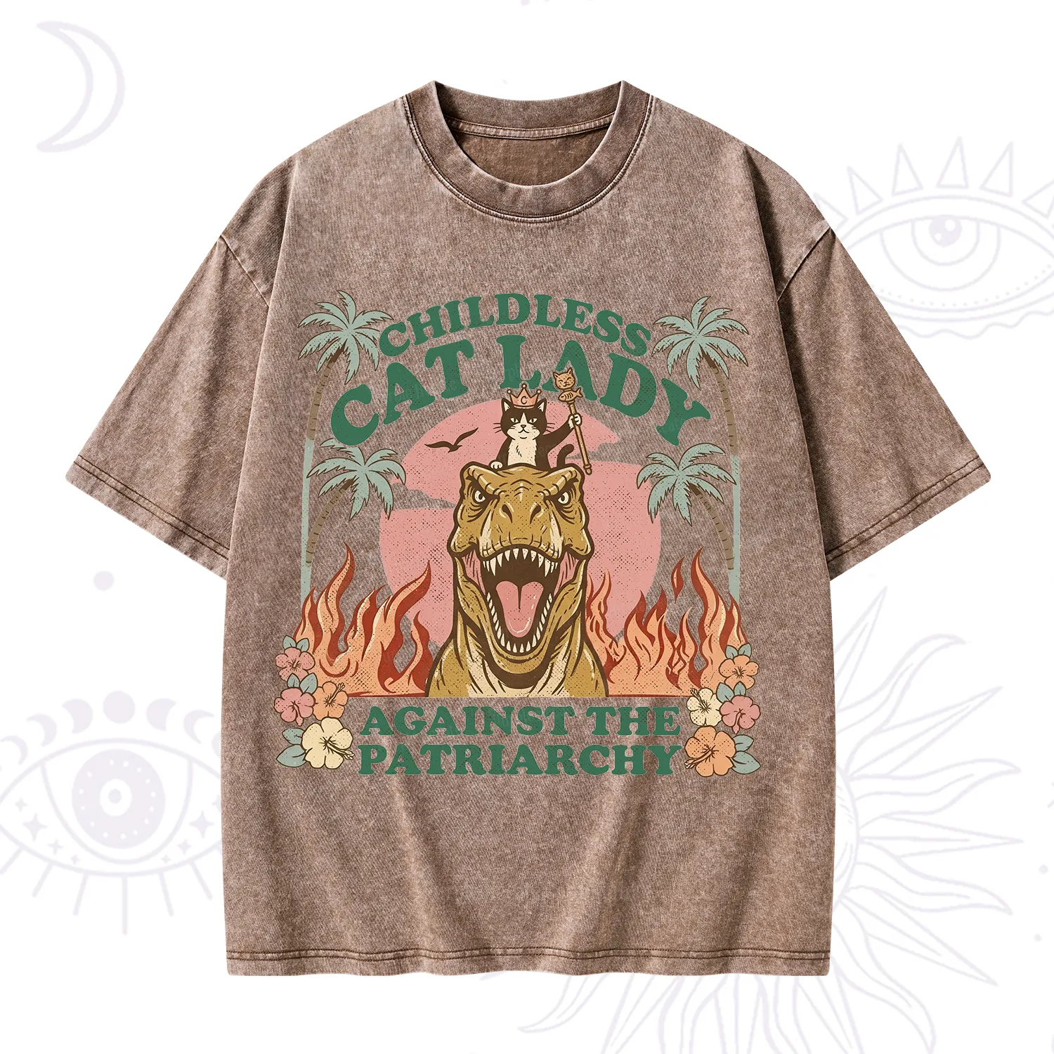 Purplehecate Childless Cat Lady Burn the Patriarchy Washed T-Shirt