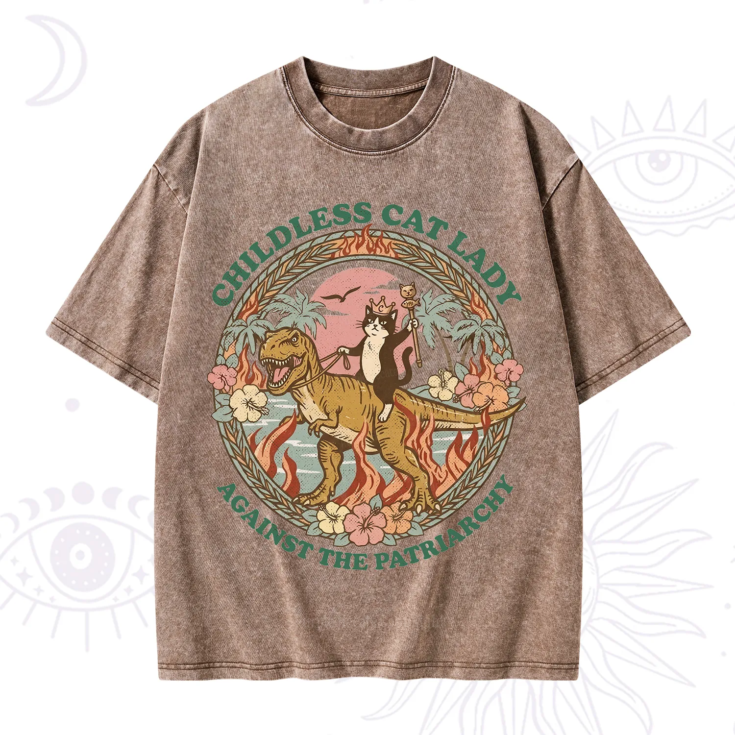 Purplehecate Childless Cat Lady Burn the Patriarchy Washed T-Shirt