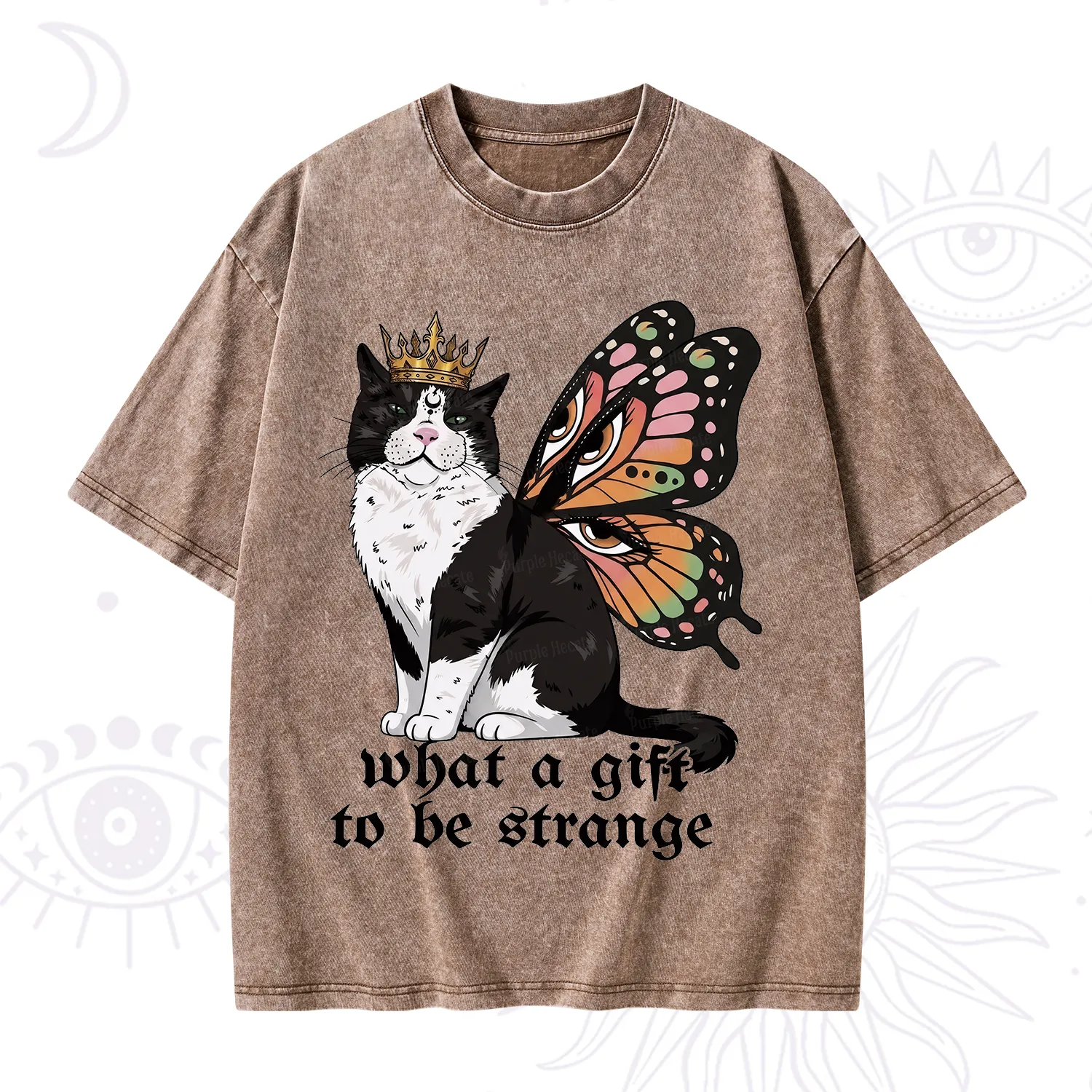 Purplehecate What a Gift to Be Strange Cat Washed T-Shirt