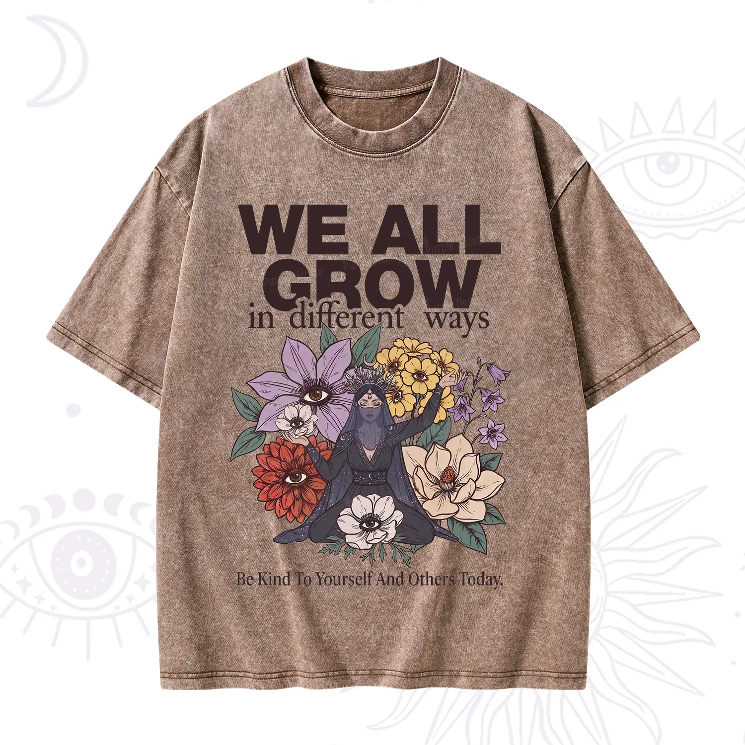 Purplehecate We All Grow Different Ways Floral Washed T-Shirt