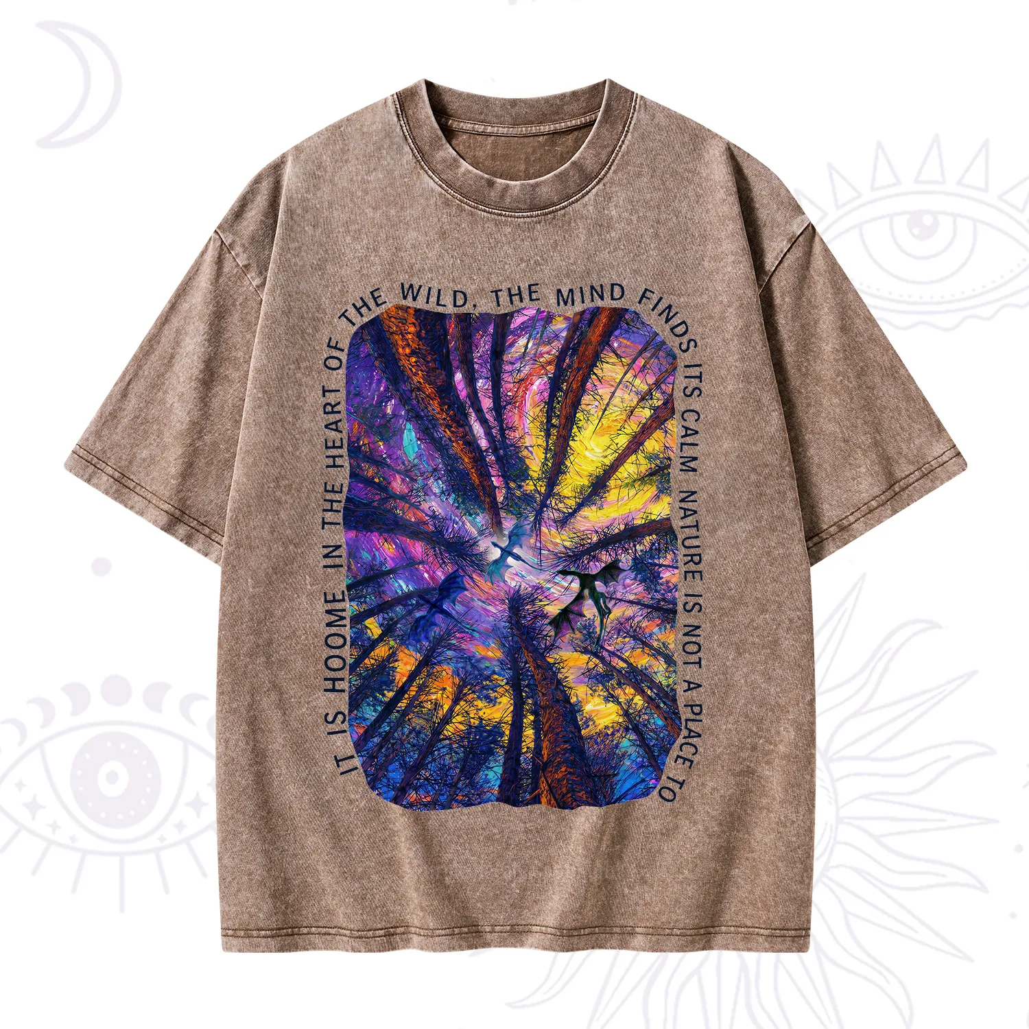 Purplehecate Forest Mindscape Night Sky Washed T-Shirt