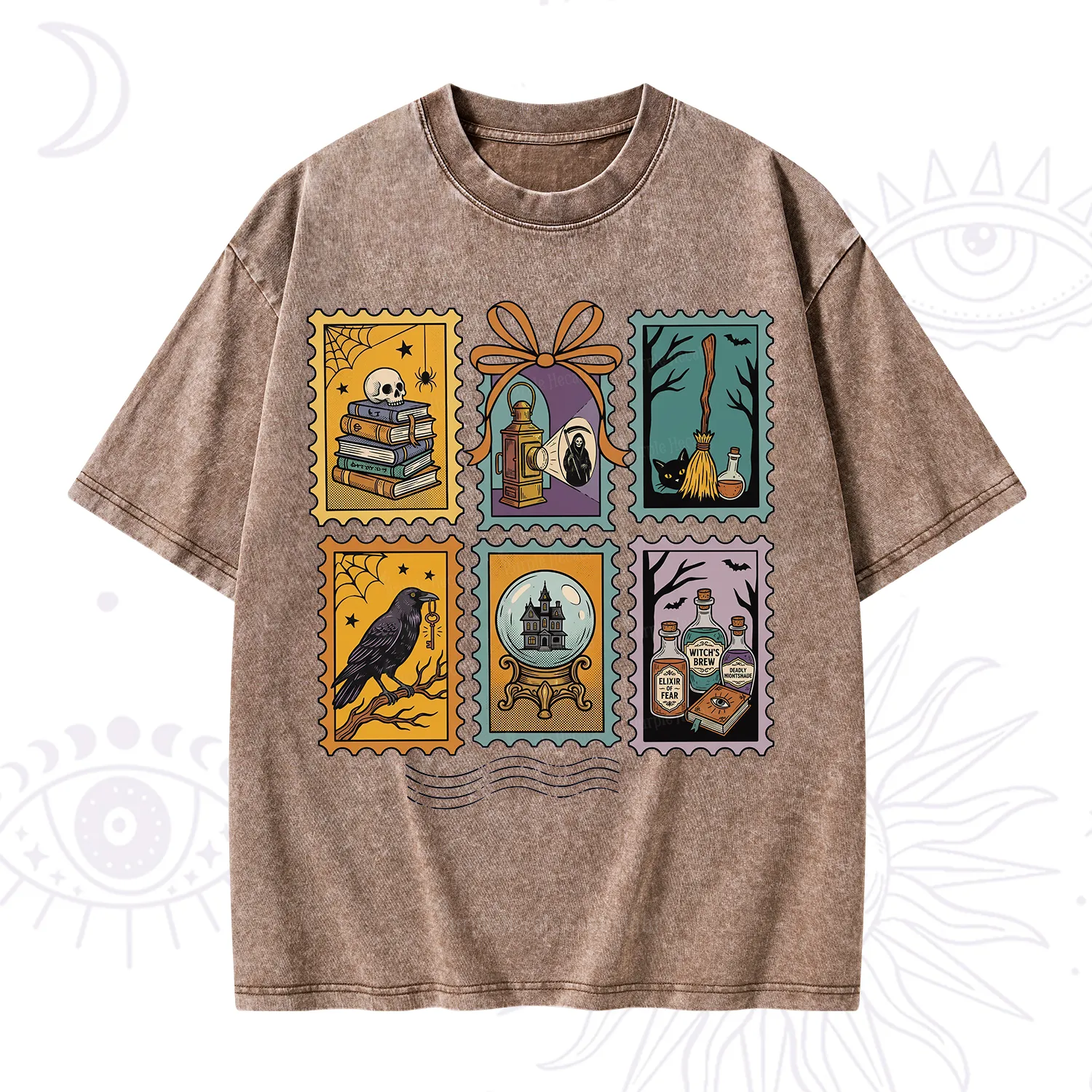 Purplehecate Halloween Witch Raven Castle Potions Washed T-Shirt