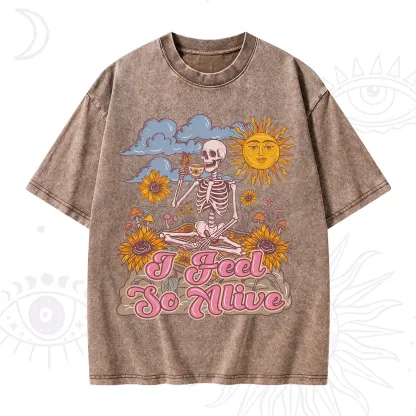 Purplehecate I feel So Alive Dancing Sarcastic Skeleton Washed T-Shirt