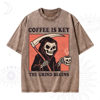 Purplehecate Coffee Is Key The Grind Begins Washed T-Shirt