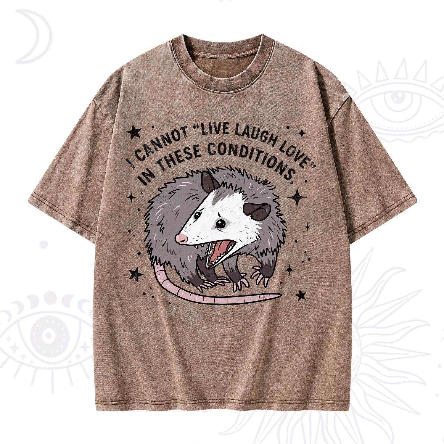 Purplehecate I Cannot Live Laugh Love Possum Washed T-Shirt