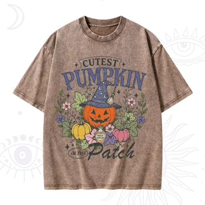 Purplehecate Cutest Pumpkin in the Patch Halloween Washed T-Shirt