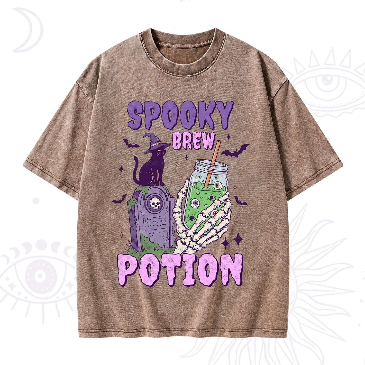Purplehecate Spooky Brew Potion Halloween Washed T-Shirt