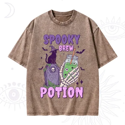 Purplehecate Spooky Brew Potion Halloween Washed T-Shirt