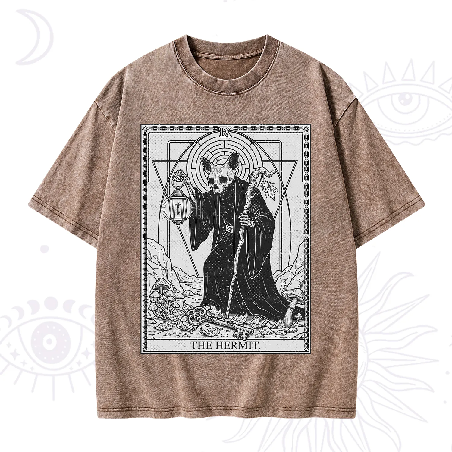 Purplehecate The Hermit Skeleton Cat Tarot Washed T-Shirt
