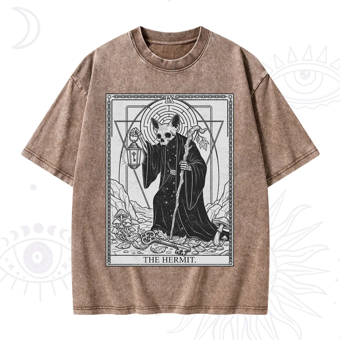 Purplehecate The Hermit Skeleton Cat Tarot Washed T-Shirt