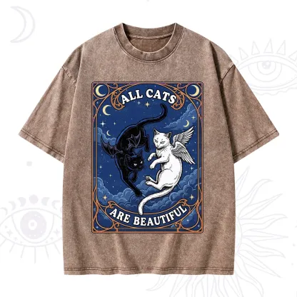 Purplehecate Angel & Devil Cat Washed T-Shirt