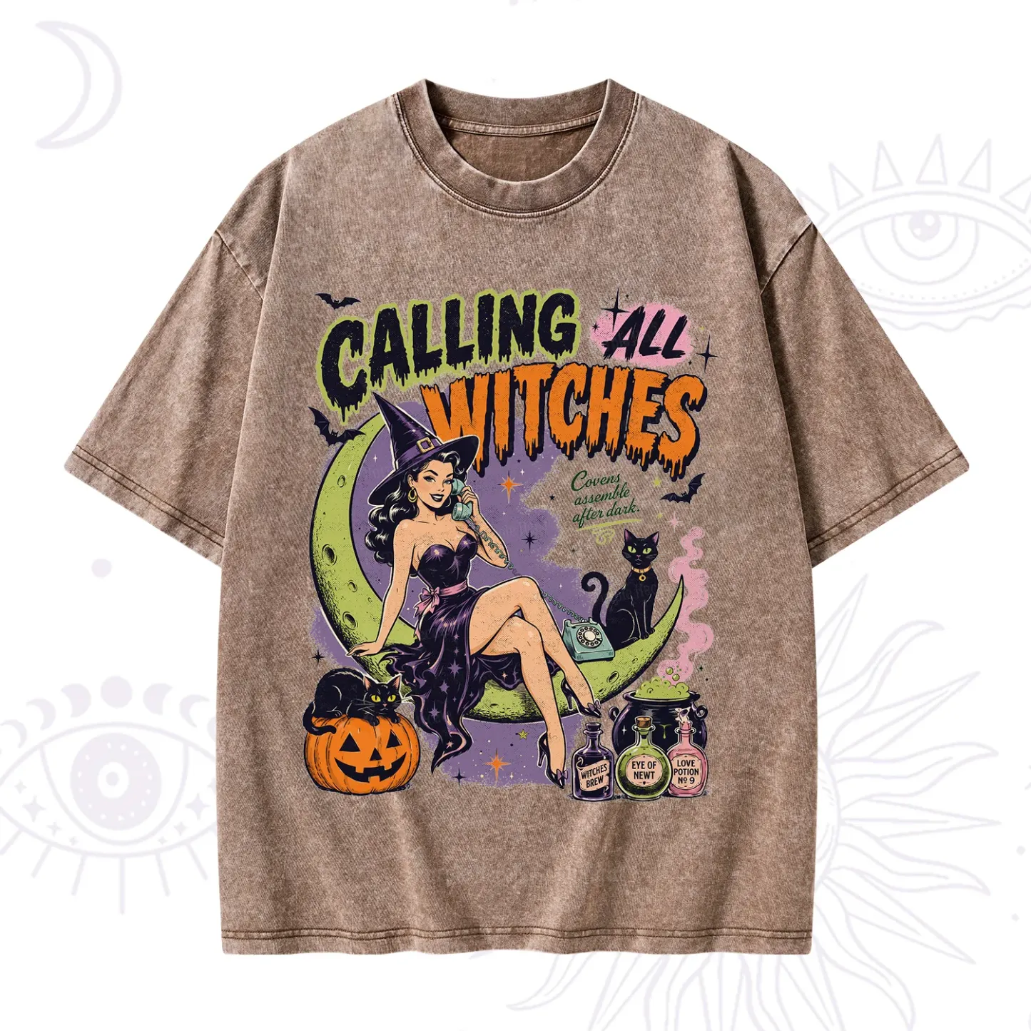 Purplehecate Calling All Witches Halloween Washed T-Shirt