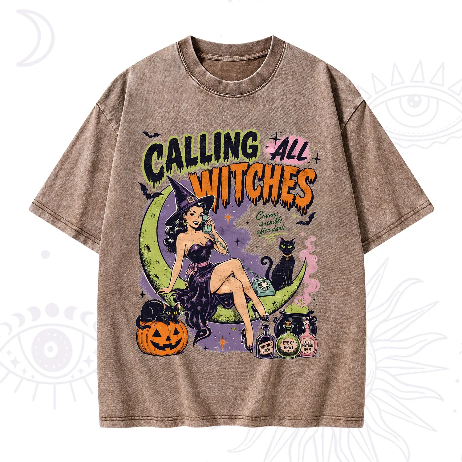 Purplehecate Calling All Witches Halloween Washed T-Shirt