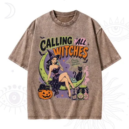 Purplehecate Calling All Witches Halloween Washed T-Shirt