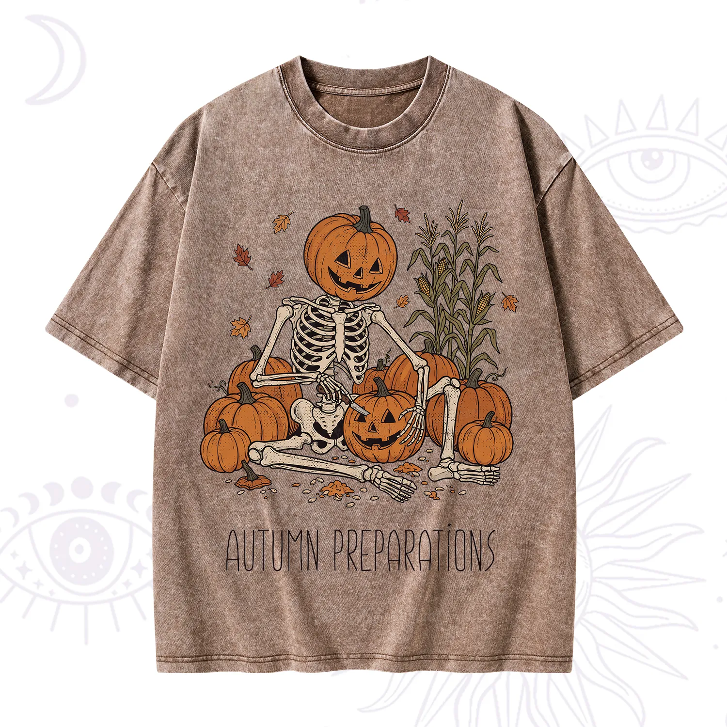 Purplehecate Autumn Preparations Pumpkin Skeleton Washed T-Shirt