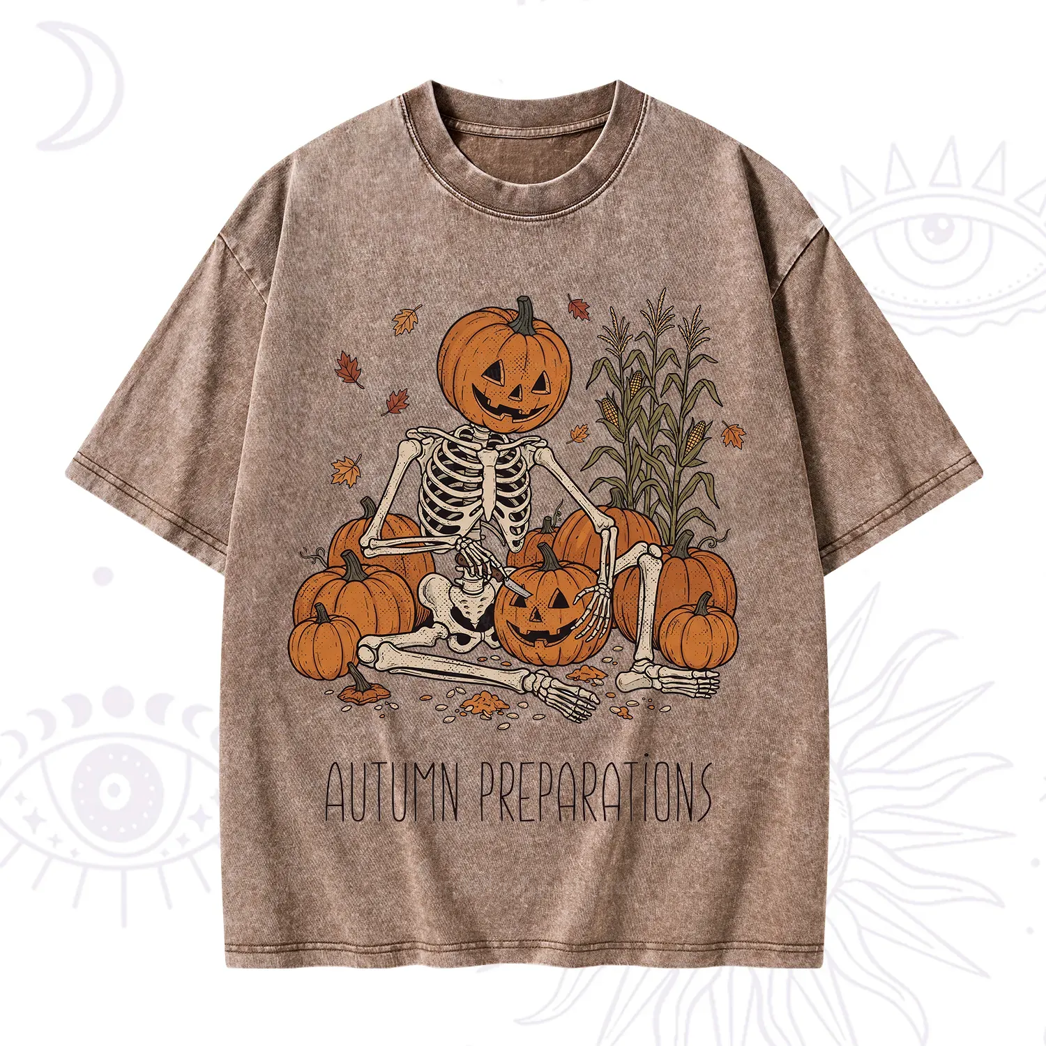Purplehecate Autumn Preparations Pumpkin Skeleton Washed T-Shirt
