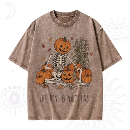 Purplehecate Autumn Preparations Pumpkin Skeleton Washed T-Shirt