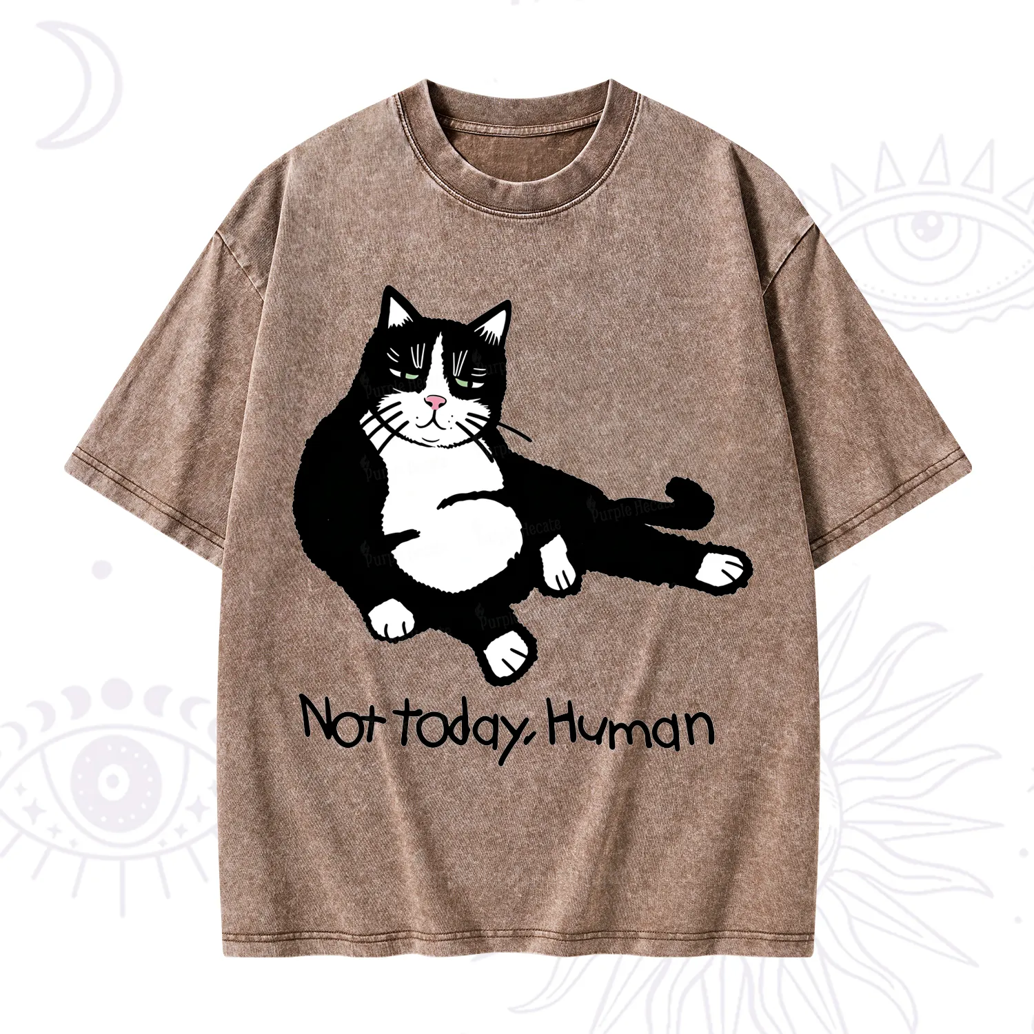 Purplehecate Not Today Human Funny Cat Washed T-Shirt