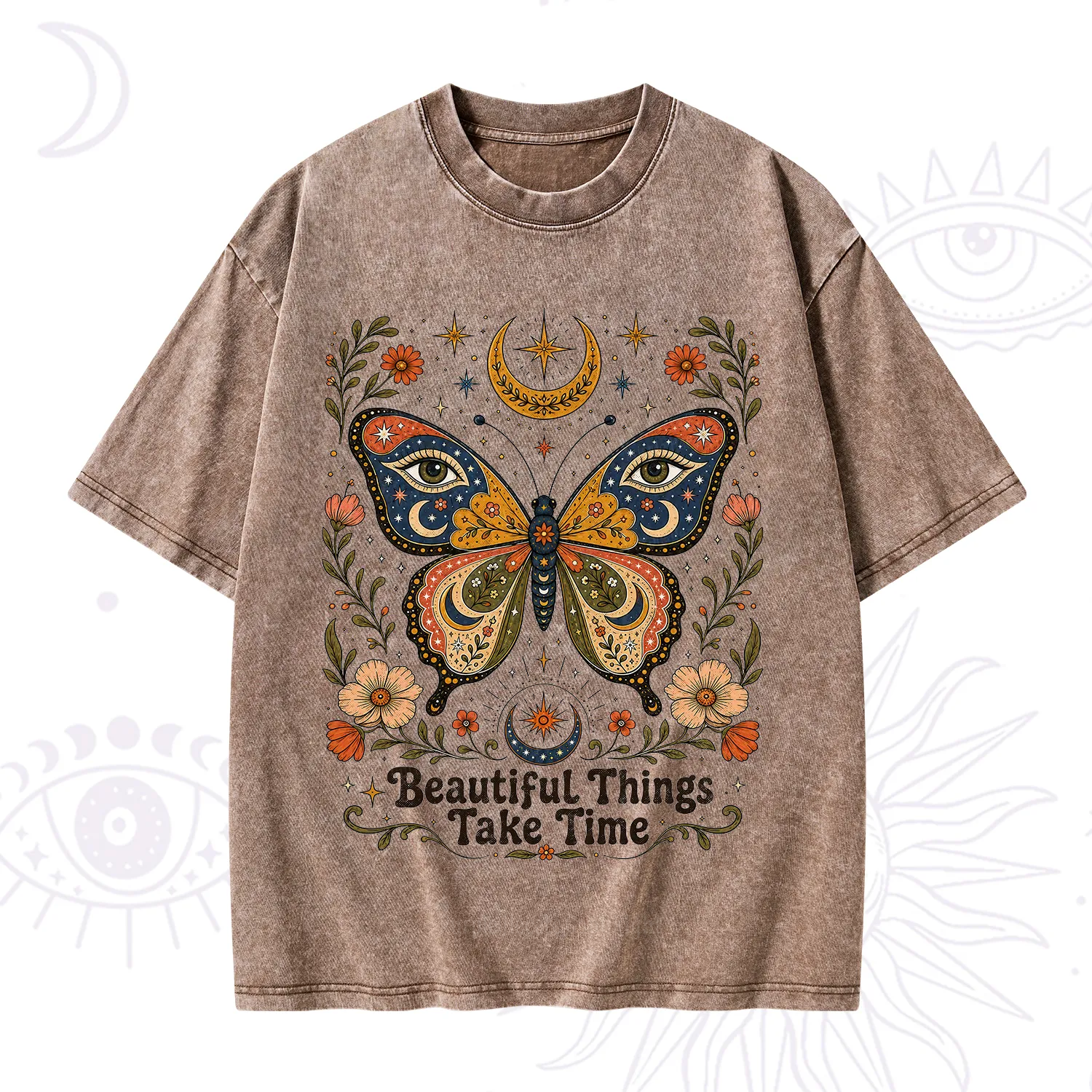 Purplehecate Beautiful Things Take Time Butterfly Washed T-Shirt