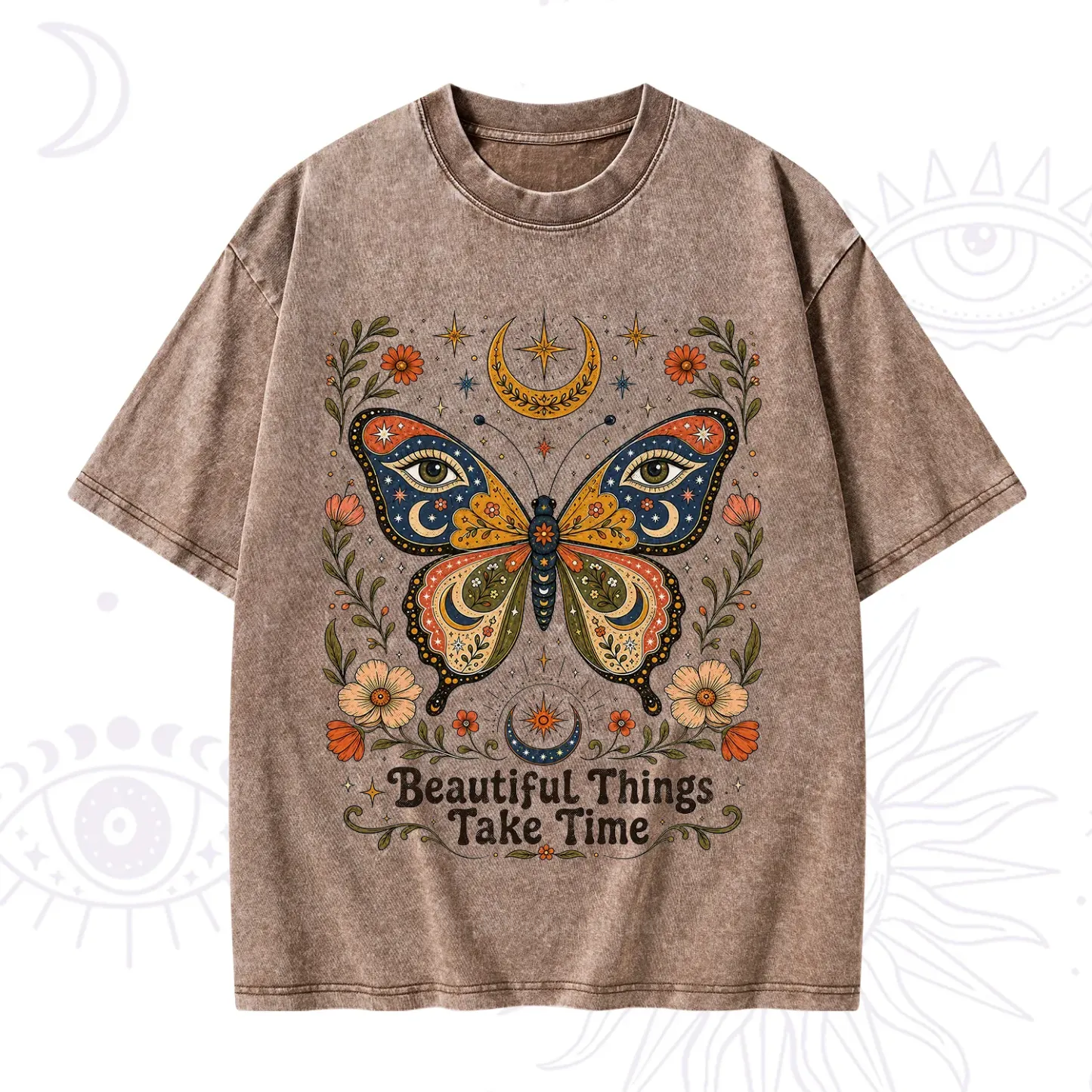 Purplehecate Beautiful Things Take Time Butterfly Washed T-Shirt