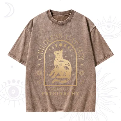 Purplehecate Childless Cat Lady Against the Patriarchy Washed T-Shirt