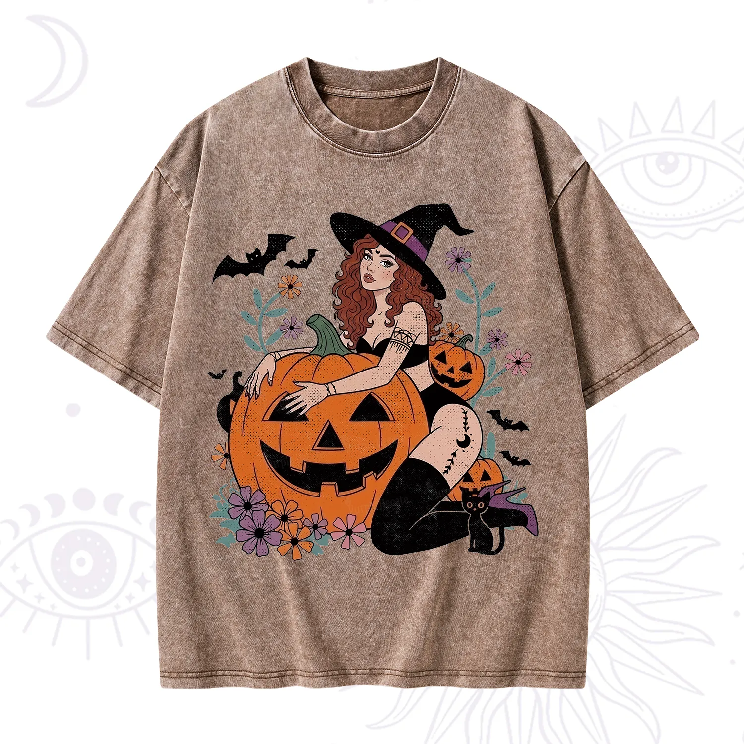 Purplehecate Enchanting Pumpkin Witch Halloween Washed T-Shirt