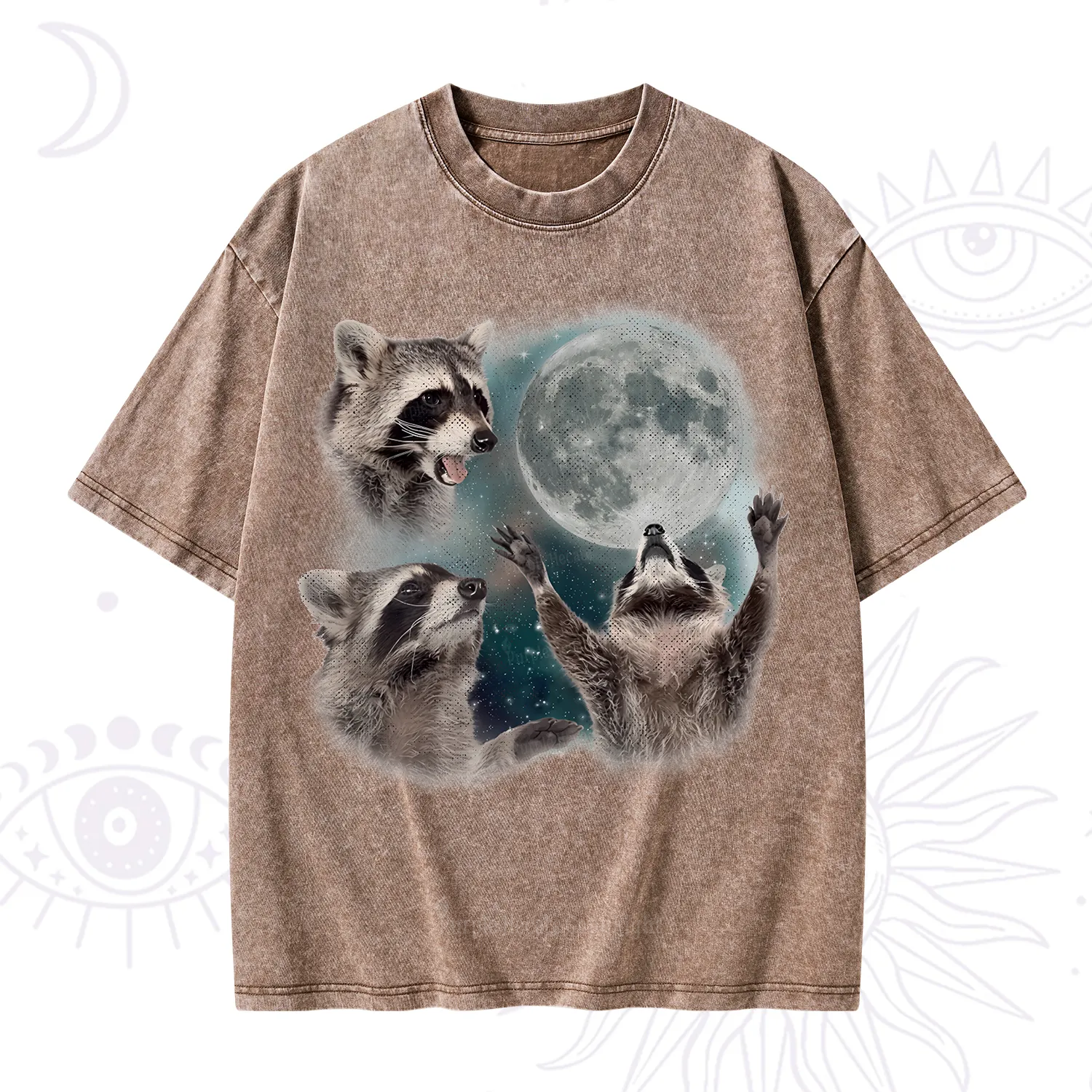 Purplehecate Three Raccoons Retro Graphic Washed T-Shirt